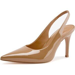 Women Nude Slingback Stiletto Heels Closed Toe Pumps Slip On High Heels